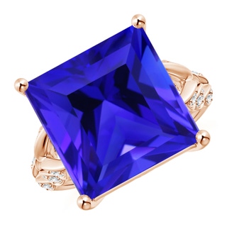 13.62x13.28x10.09mm AAAA GIA Certified Square Tanzanite Ring with Leaf Motifs in Rose Gold