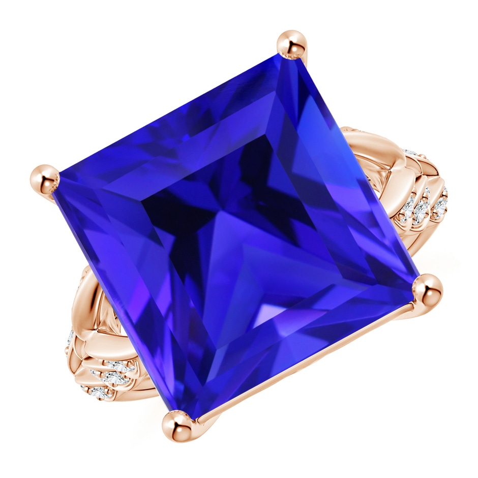 13.62x13.28x10.09mm AAAA GIA Certified Square Tanzanite Ring with Leaf Motifs in Rose Gold 