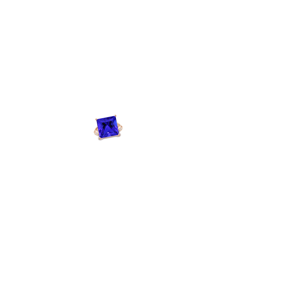 13.62x13.28x10.09mm AAAA GIA Certified Square Tanzanite Ring with Leaf Motifs in Rose Gold body-hand