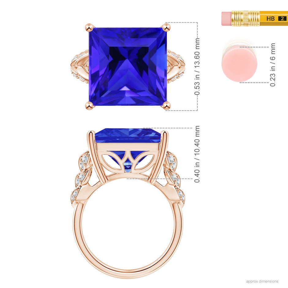13.62x13.28x10.09mm AAAA GIA Certified Square Tanzanite Ring with Leaf Motifs in Rose Gold ruler