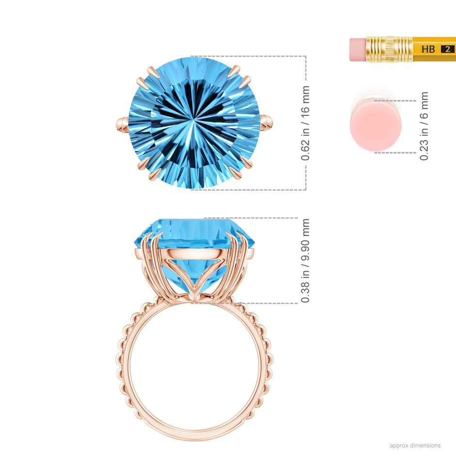 15.97x16.13x10.34mm AA GIA Certified Round Sky Blue Topaz Ring with Beaded Shank in Rose Gold ruler