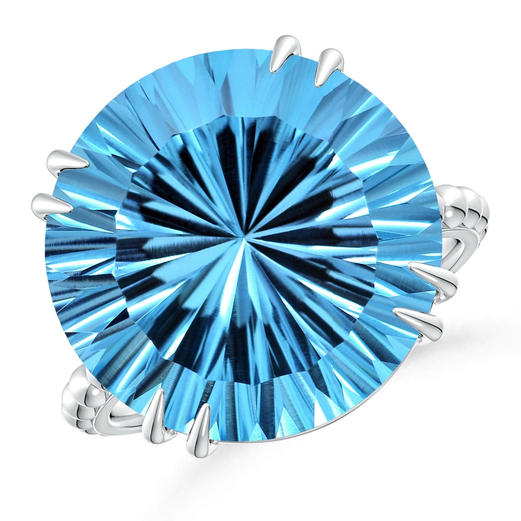 15.97x16.13x10.34mm AA GIA Certified Round Sky Blue Topaz Ring with Beaded Shank in White Gold