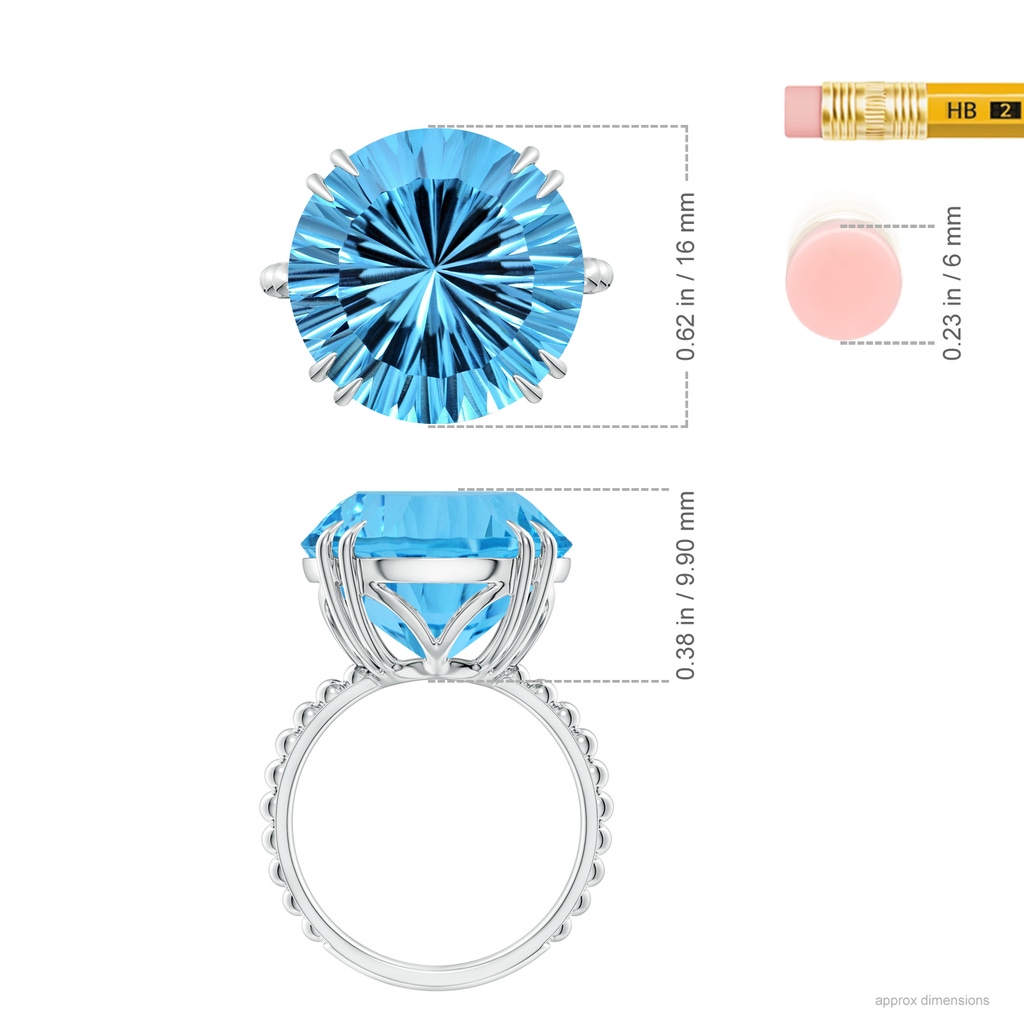 15.97x16.13x10.34mm AA GIA Certified Round Sky Blue Topaz Ring with Beaded Shank in White Gold ruler