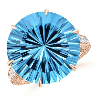 15.97x16.13x10.34mm AA GIA Certified Round Sky Blue Topaz Ring with Diamond Accents in 10K Rose Gold