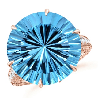 15.97x16.13x10.34mm AA GIA Certified Round Sky Blue Topaz Ring with Diamond Accents in 18K Rose Gold