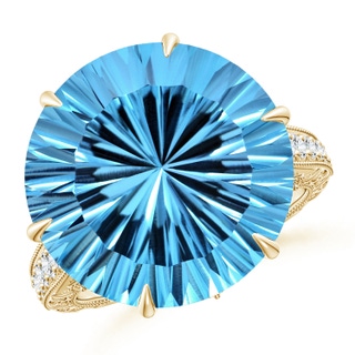 15.97x16.13x10.34mm AA GIA Certified Round Sky Blue Topaz Ring with Diamond Accents in 18K Yellow Gold