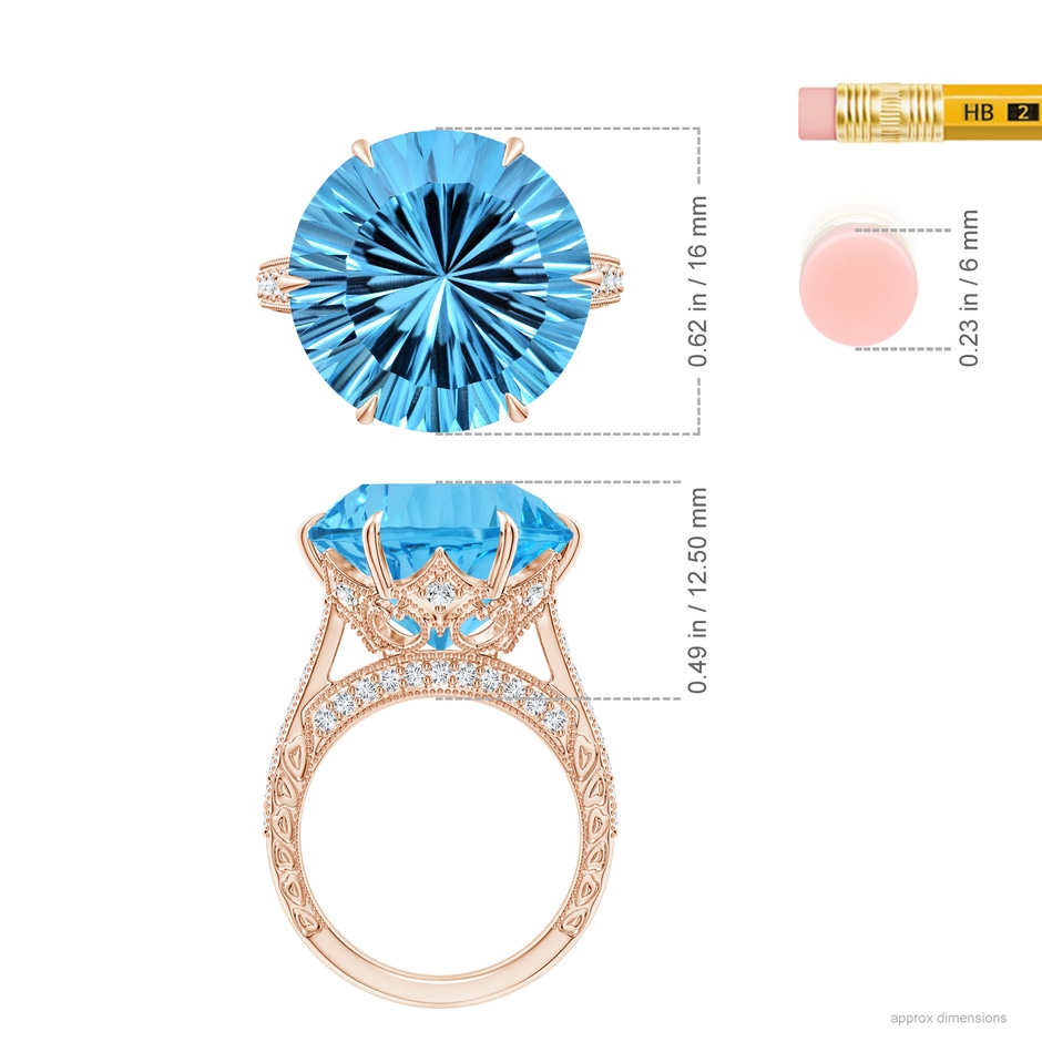 15.97x16.13x10.34mm AA GIA Certified Round Sky Blue Topaz Ring with Diamond Accents in Rose Gold ruler
