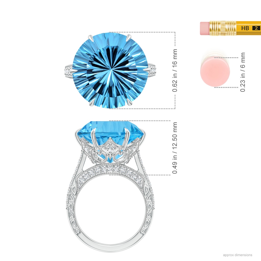 15.97x16.13x10.34mm AA GIA Certified Round Sky Blue Topaz Ring with Diamond Accents in White Gold ruler