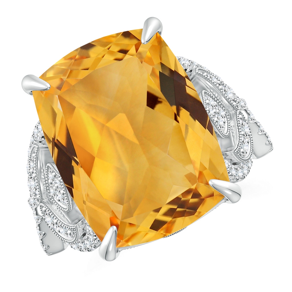15.86x11.95x7.11mm A GIA Certified Cushion Citrine Twisted Shank Ring. in 18K White Gold