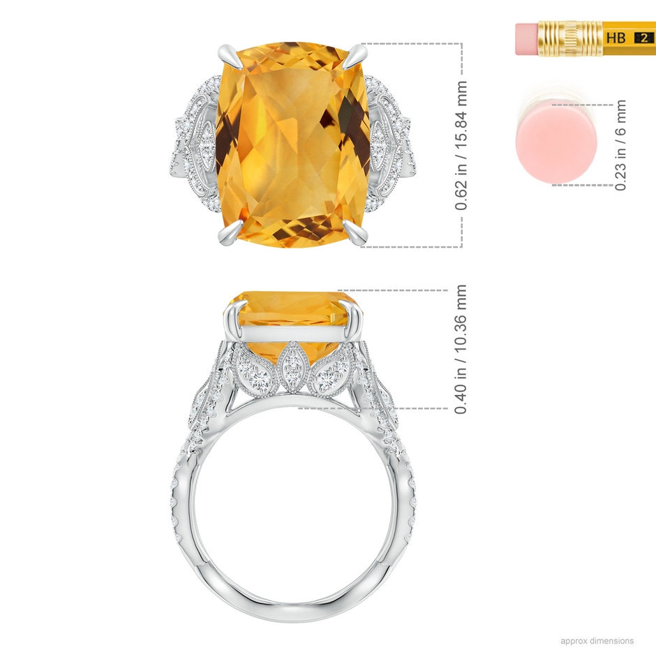 15.86x11.95x7.11mm A GIA Certified Cushion Citrine Twisted Shank Ring. in 18K White Gold ruler