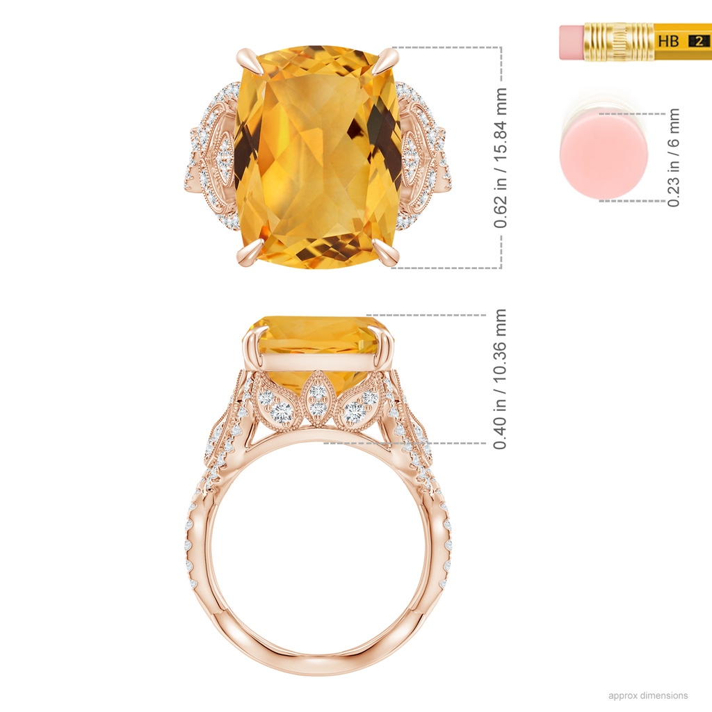 15.86x11.95x7.11mm A GIA Certified Cushion Citrine Twisted Shank Ring. in Rose Gold ruler