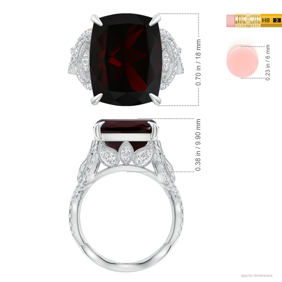 18x13.08x7.57mm AAA GIA Certified Rectangular Cushion Garnet Twisted Shank Ring in White Gold ruler