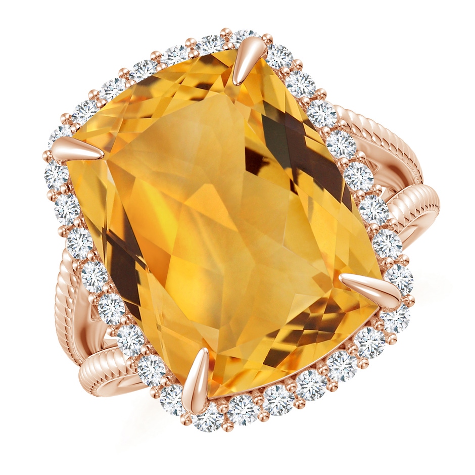 15.86x11.95x7.11mm A GIA Certified Cushion Citrine Split Shank Halo Ring. in 10K Rose Gold 