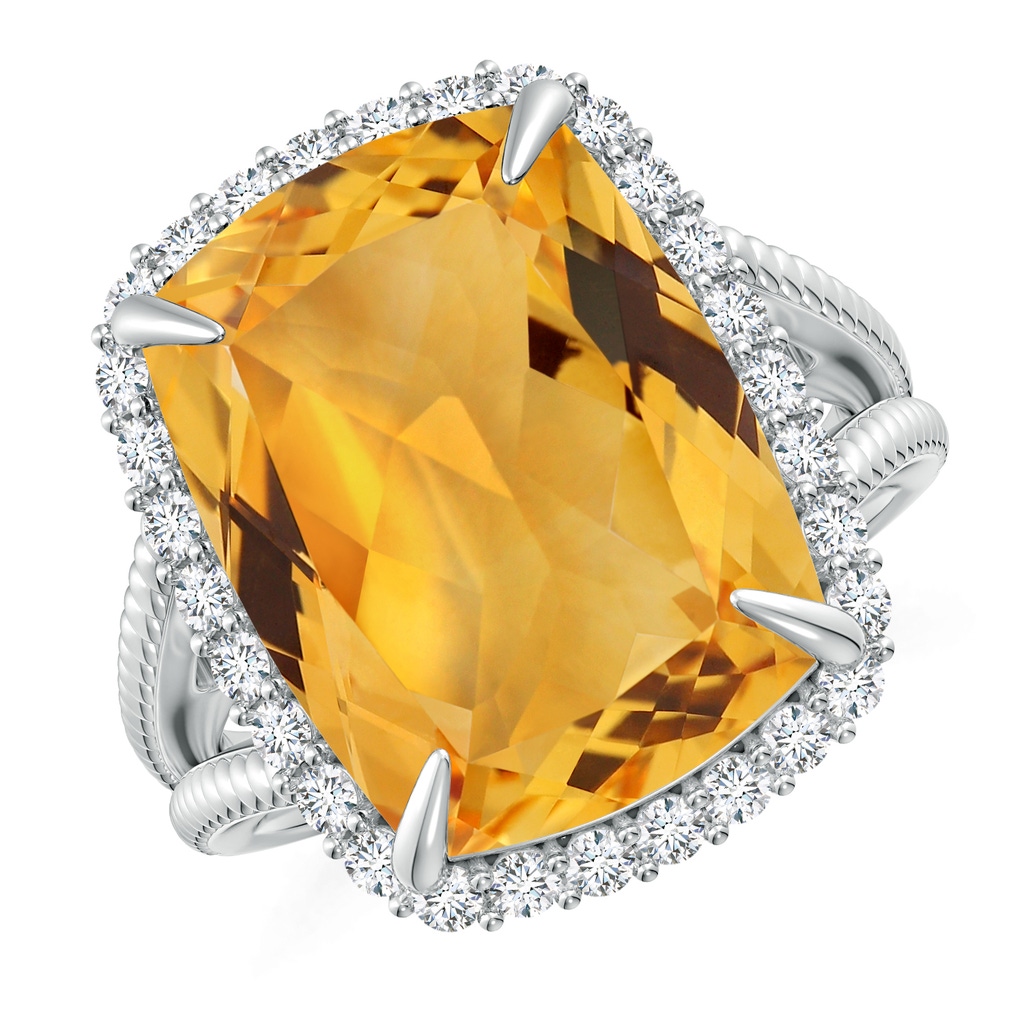 15.86x11.95x7.11mm A GIA Certified Cushion Citrine Split Shank Halo Ring. in 18K White Gold