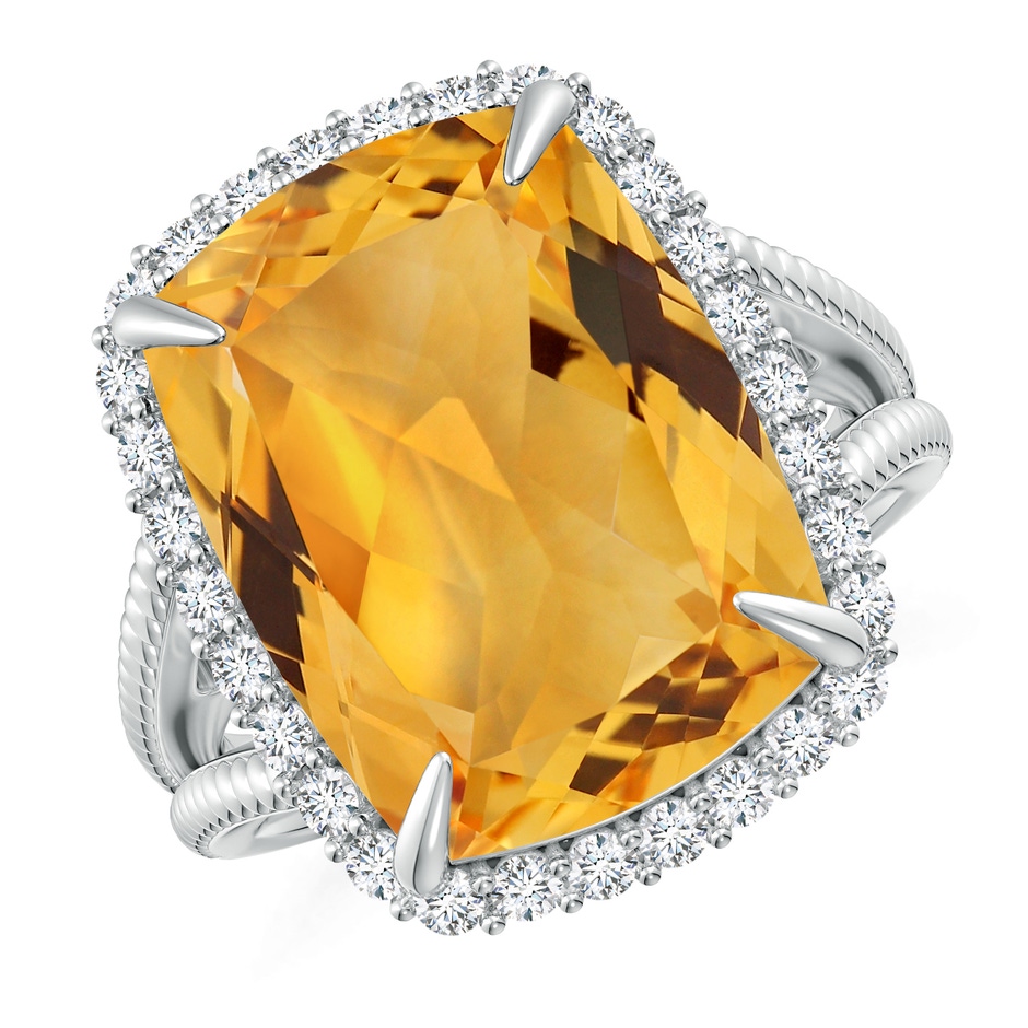 15.86x11.95x7.11mm A GIA Certified Cushion Citrine Split Shank Halo Ring. in 18K White Gold 