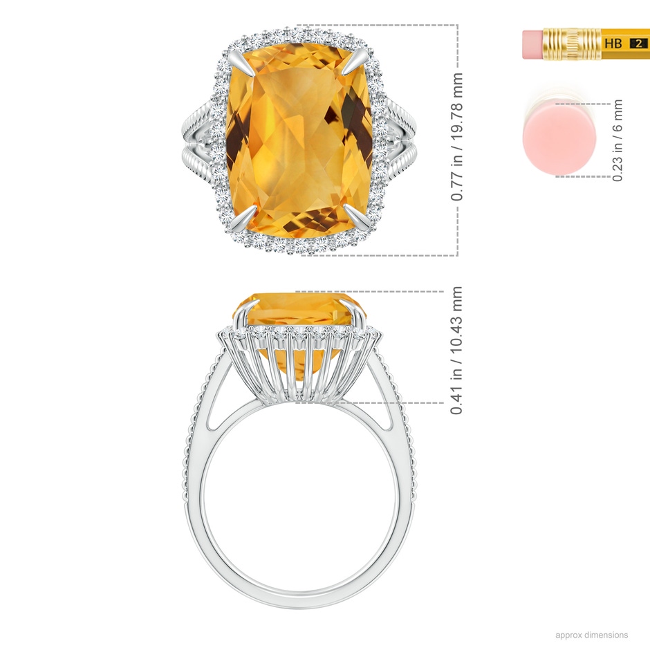 15.86x11.95x7.11mm A GIA Certified Cushion Citrine Split Shank Halo Ring. in 18K White Gold ruler