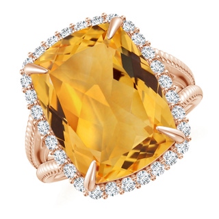 15.86x11.95x7.11mm A GIA Certified Cushion Citrine Split Shank Halo Ring. in 9K Rose Gold