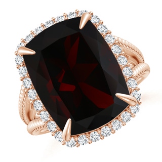 18x13.08x7.57mm AAA GIA Certified GIA Certified Rectangular Cushion Garnet Split Shank Halo Ring in 10K Rose Gold