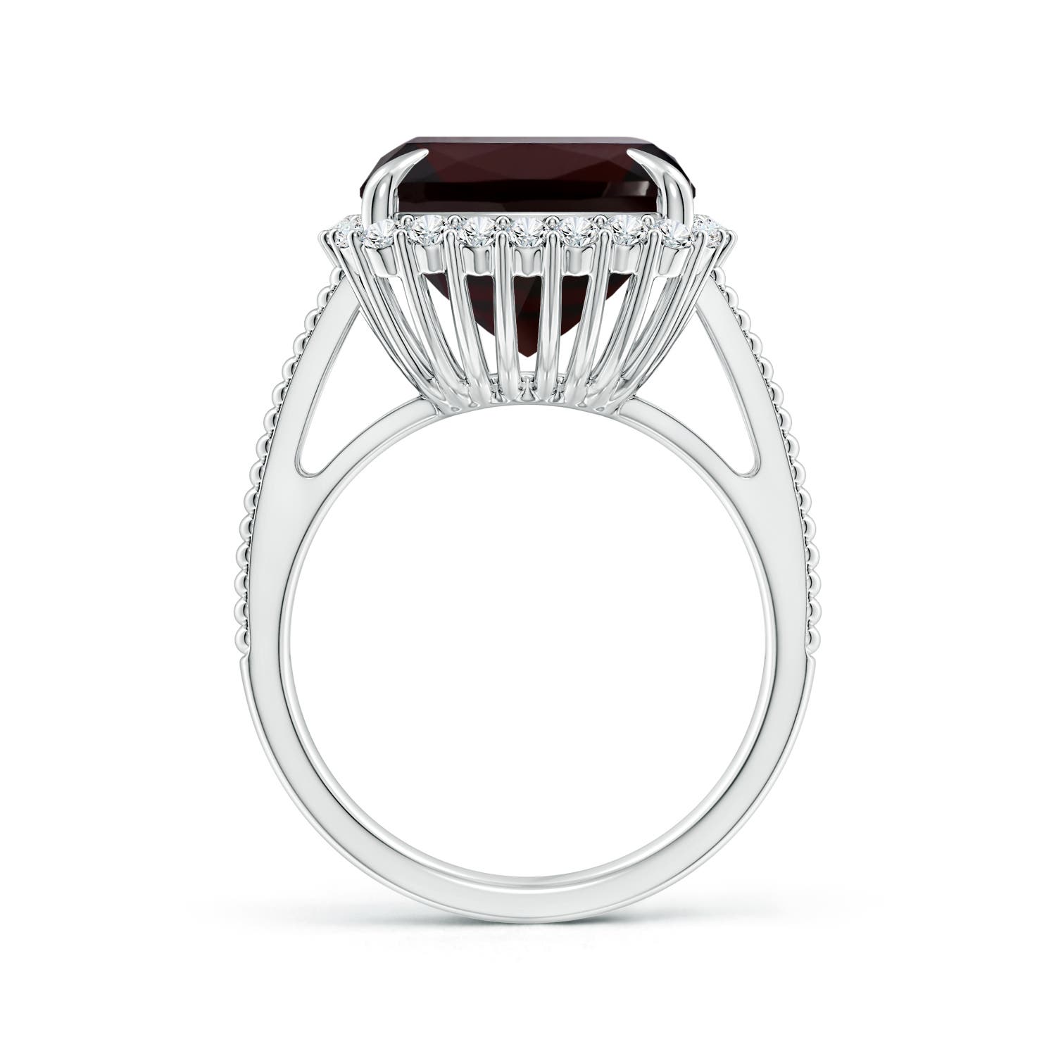 18x13.08x7.57mm AAA GIA Certified GIA Certified Rectangular Cushion Garnet Split Shank Halo Ring in White Gold - side 2