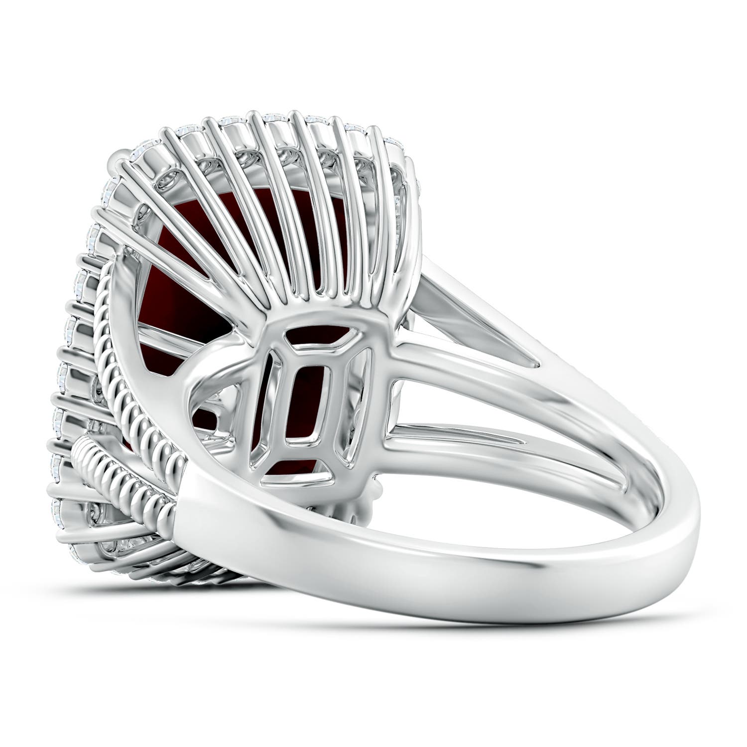 18x13.08x7.57mm AAA GIA Certified GIA Certified Rectangular Cushion Garnet Split Shank Halo Ring in White Gold - side 5