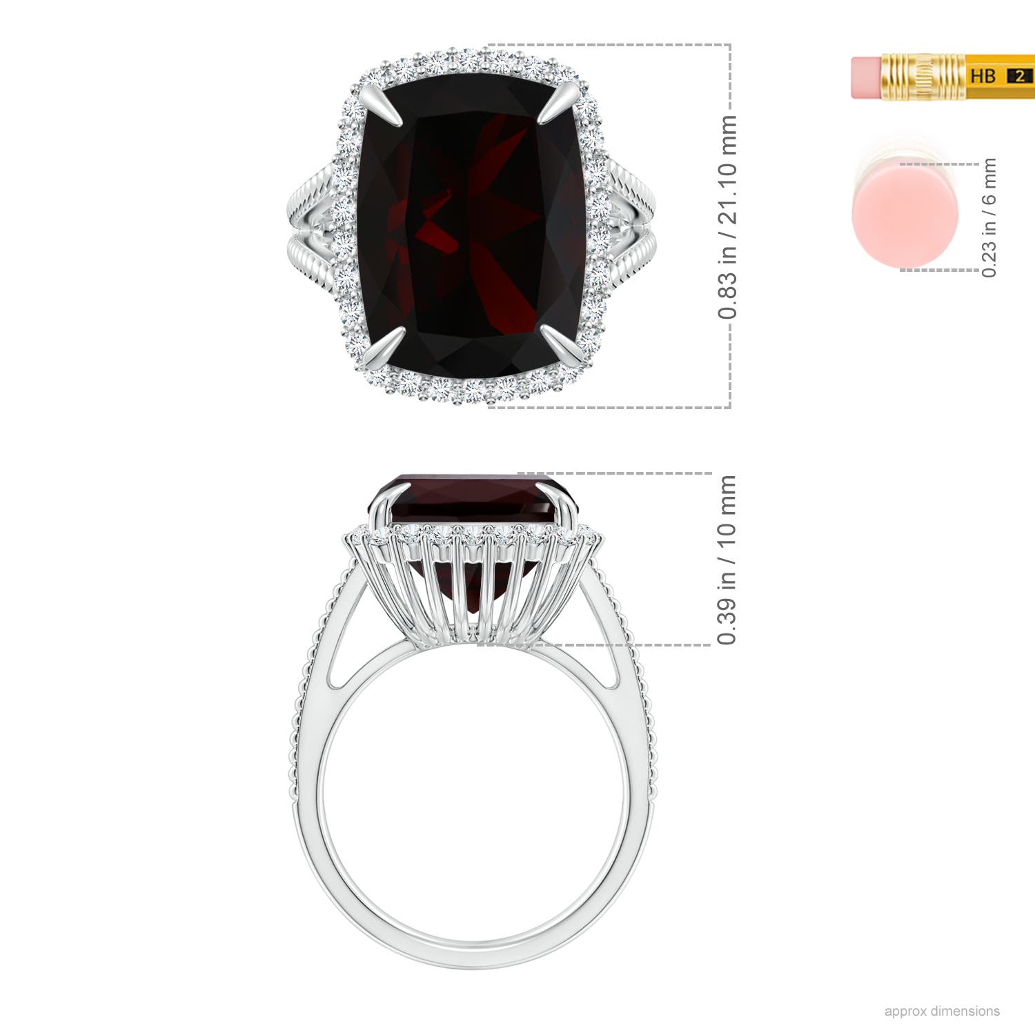 18x13.08x7.57mm AAA GIA Certified GIA Certified Rectangular Cushion Garnet Split Shank Halo Ring in White Gold - ruler