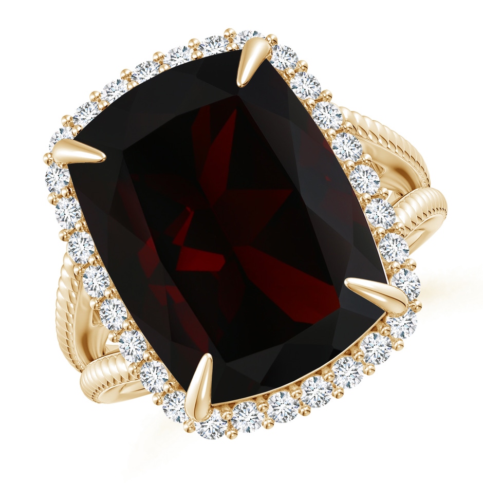 18x13.08x7.57mm AAA GIA Certified GIA Certified Rectangular Cushion Garnet Split Shank Halo Ring in Yellow Gold 