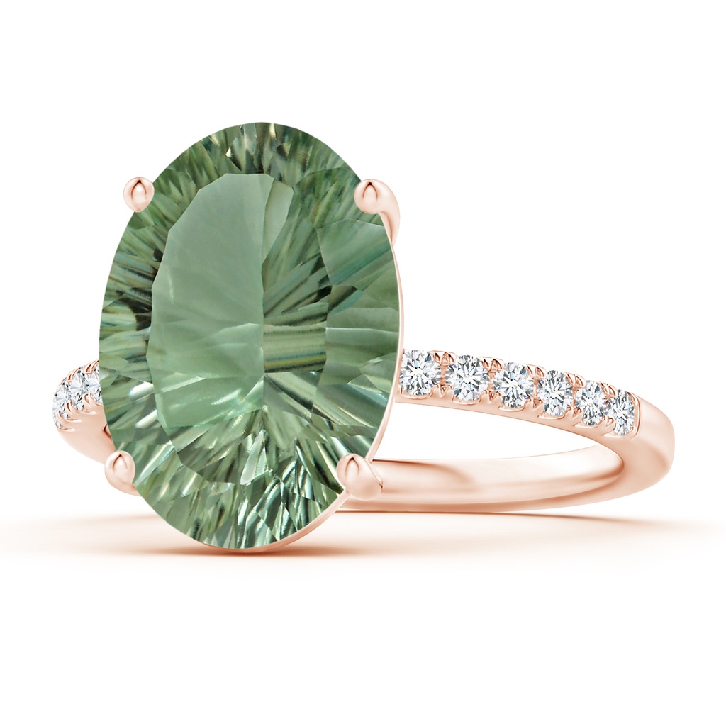 14.20x10.12x7.01mm AAAA GIA Certified Oval Green Amethyst Ring with Diamond Accents in 18K Rose Gold