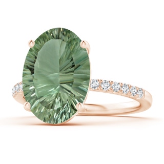 14.20x10.12x7.01mm AAAA GIA Certified Oval Green Amethyst Ring with Diamond Accents in Rose Gold