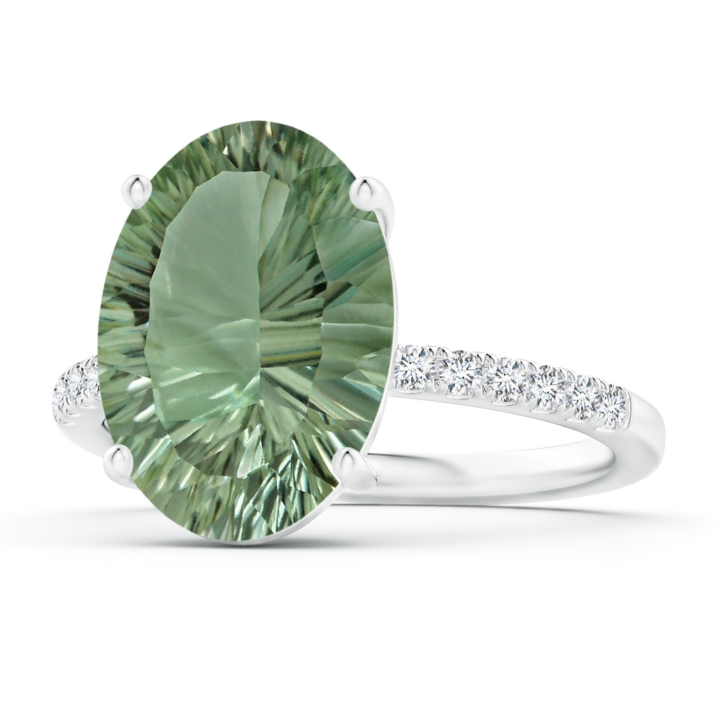 14.20x10.12x7.01mm AAAA GIA Certified Oval Green Amethyst Ring with Diamond Accents in White Gold