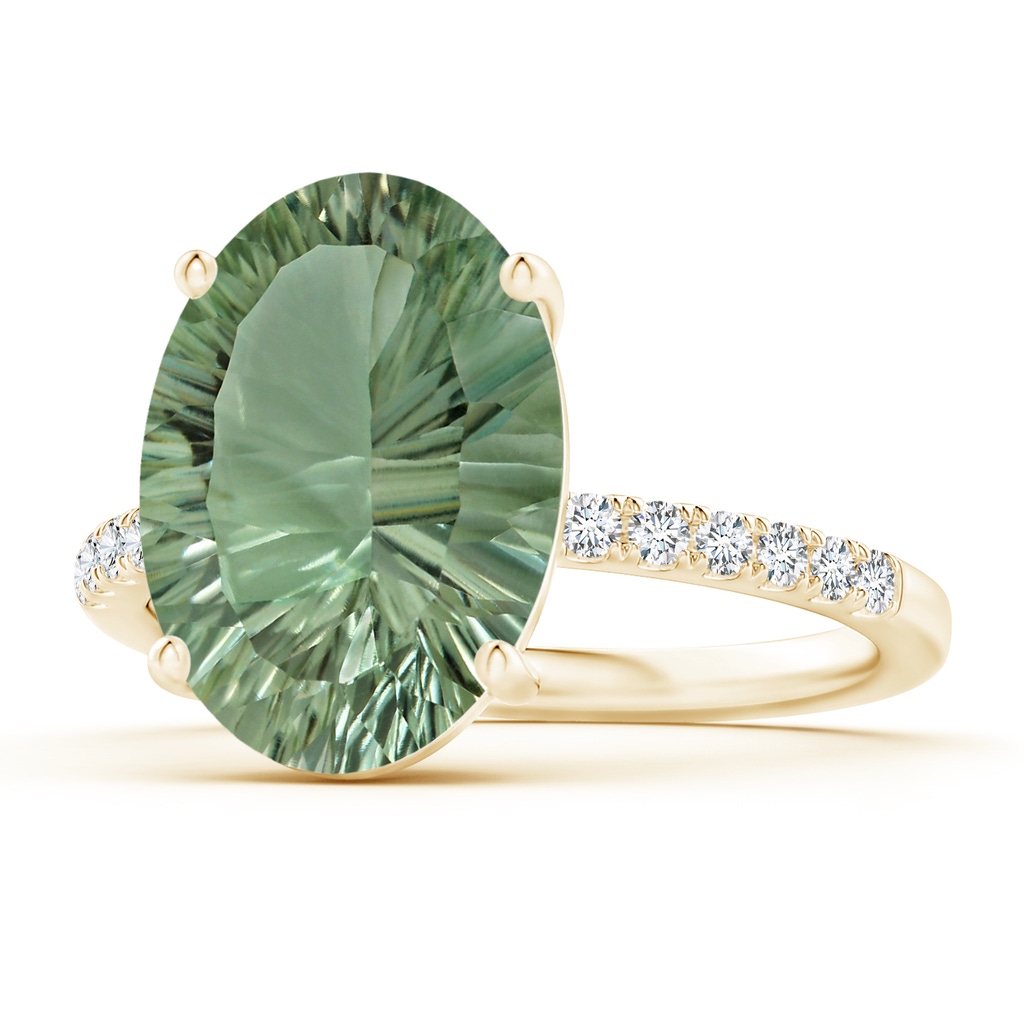 14.20x10.12x7.01mm AAAA GIA Certified Oval Green Amethyst Ring with Diamond Accents in Yellow Gold