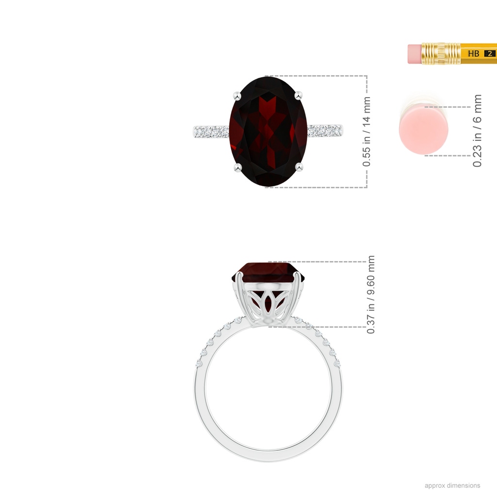 14.15x10.09x6.12mm AAA GIA Certified Oval Garnet Ring with Diamond Accents in P950 Platinum Ruler