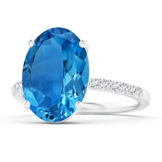 14.04x9.94x6.68mm AAA GIA Certified Oval Swiss Blue Topaz Ring with Diamond Accents in 18K White Gold