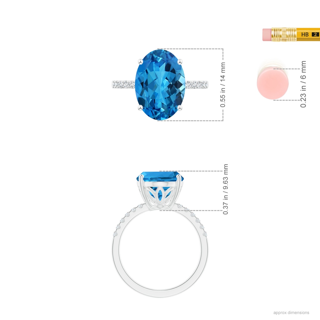 14.04x9.94x6.68mm AAA GIA Certified Oval Swiss Blue Topaz Ring with Diamond Accents in 18K White Gold ruler