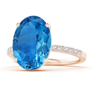 14.04x9.94x6.68mm AAA GIA Certified Oval Swiss Blue Topaz Ring with Diamond Accents in Rose Gold