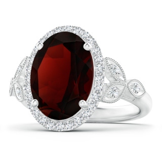 14.15x10.09x6.12mm AAA Vintage Inspired GIA Certified Oval Garnet Halo Ring in 18K White Gold