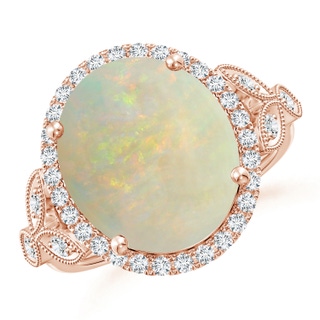 14.26x10.30x4.76mm A GIA Certified Vintage Inspired Oval Opal Halo Ring in 18K Rose Gold