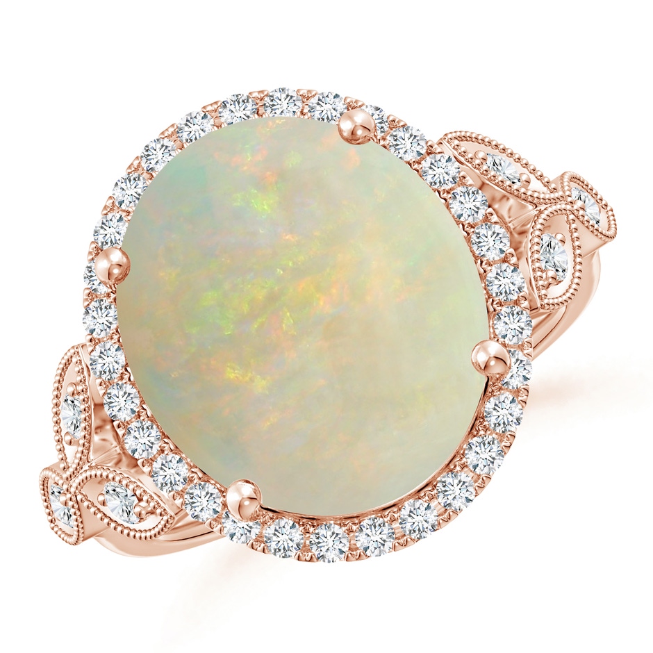 14.26x10.30x4.76mm A GIA Certified Vintage Inspired Oval Opal Halo Ring in 18K Rose Gold 