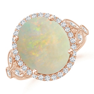 14.26x10.30x4.76mm A GIA Certified Vintage Inspired Oval Opal Halo Ring in 9K Rose Gold