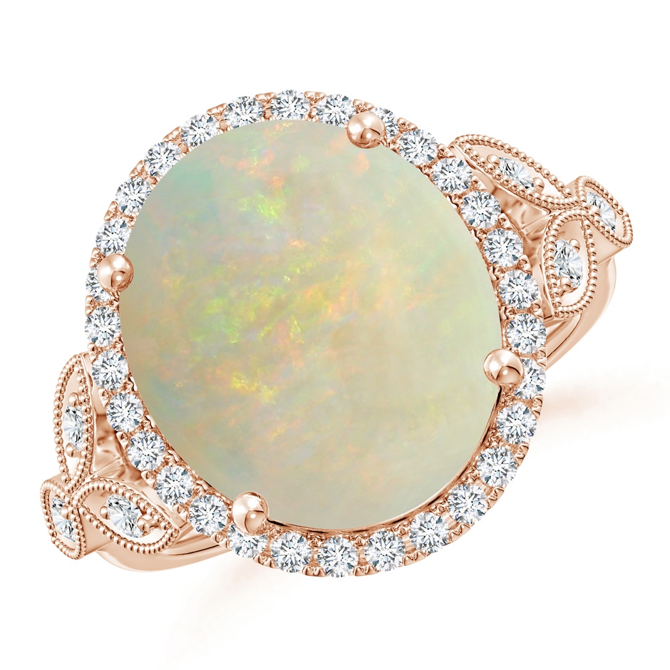 14.26x10.30x4.76mm A GIA Certified Vintage Inspired Oval Opal Halo Ring in Rose Gold 