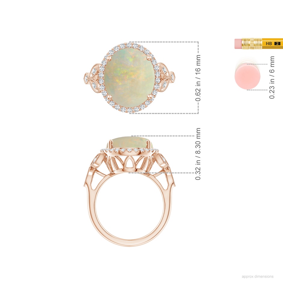 14.26x10.30x4.76mm A GIA Certified Vintage Inspired Oval Opal Halo Ring in Rose Gold ruler