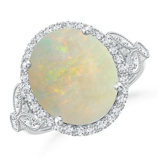 14.26x10.30x4.76mm A GIA Certified Vintage Inspired Oval Opal Halo Ring in White Gold