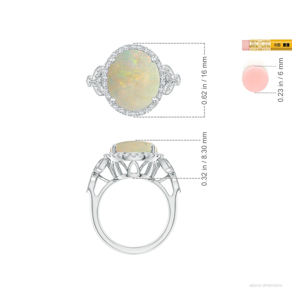 14.26x10.30x4.76mm A GIA Certified Vintage Inspired Oval Opal Halo Ring in White Gold ruler