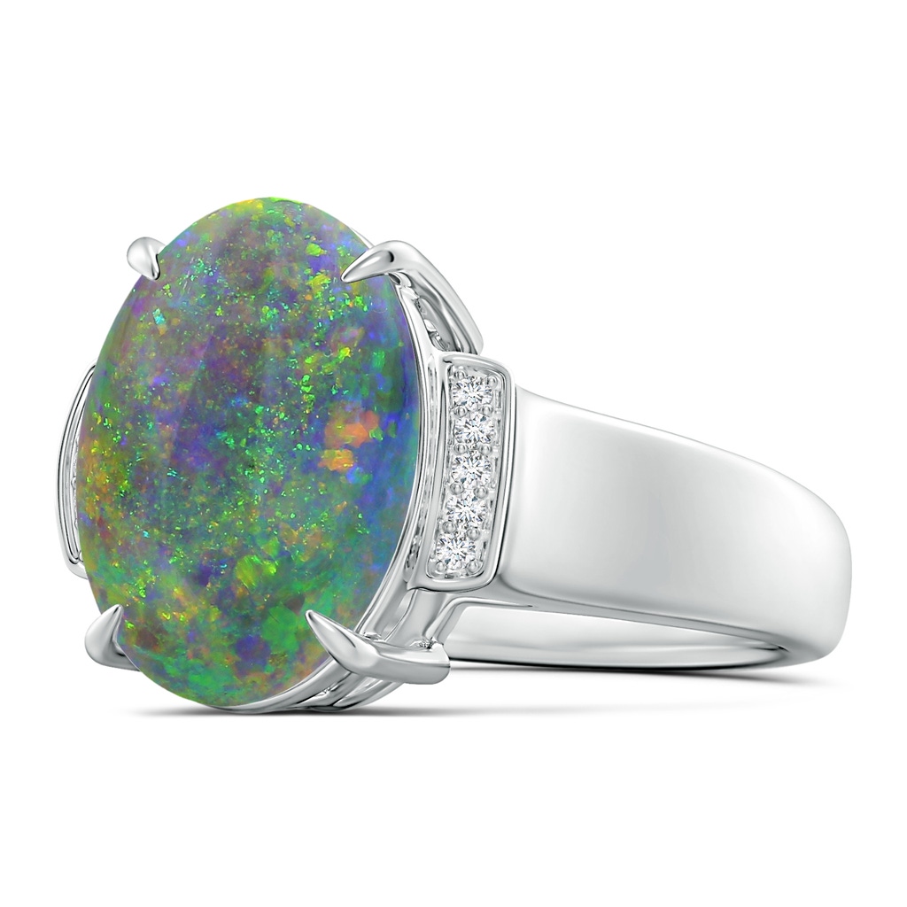 13.63x9.76x5.15mm AAA GIA Certified Oval Black Opal Ring with Diamond Accents in 18K White Gold