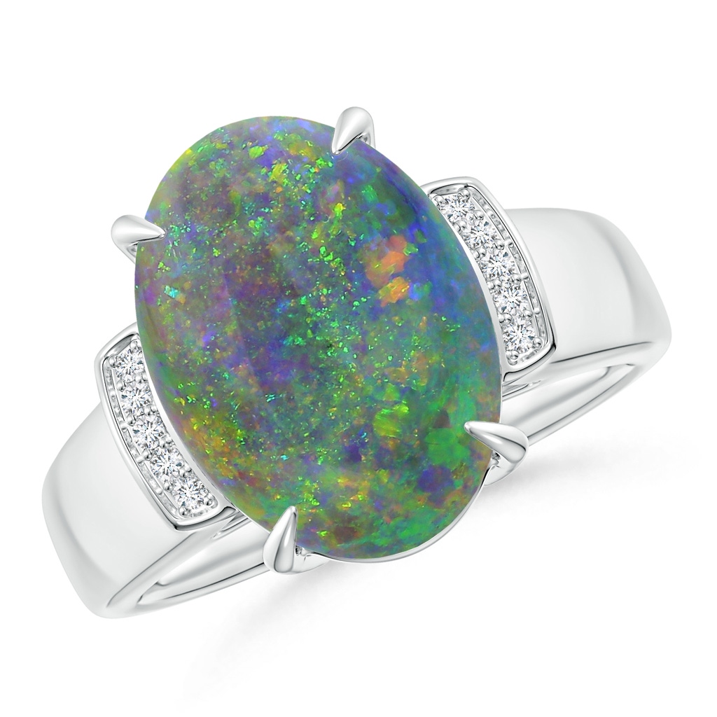13.63x9.76x5.15mm AAA GIA Certified Oval Black Opal Ring with Diamond Accents in 18K White Gold Side 199
