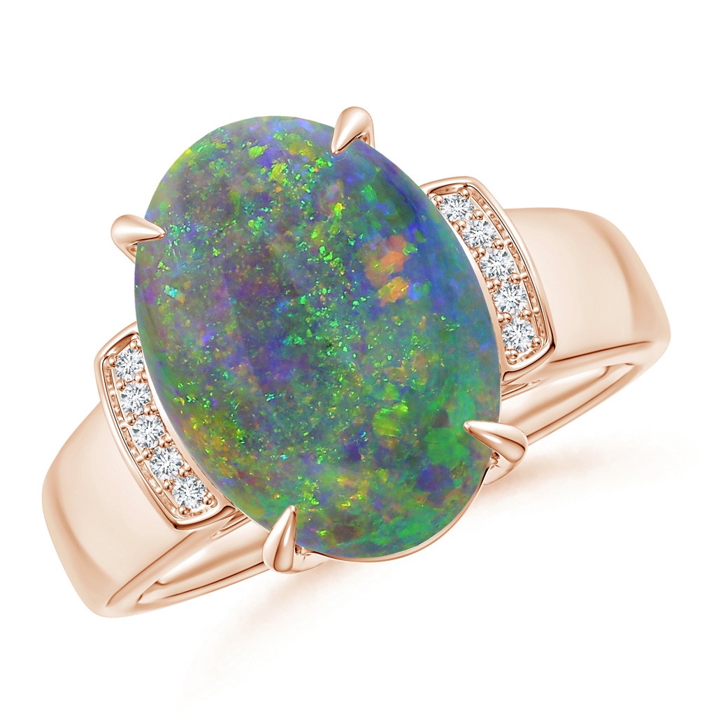 13.63x9.76x5.15mm AAA GIA Certified Oval Black Opal Ring with Diamond Accents in Rose Gold Side 199