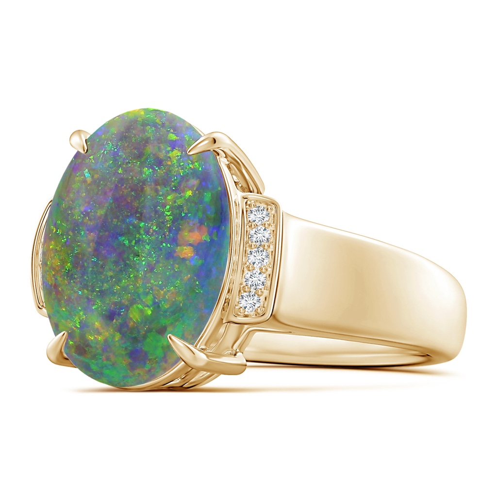 13.63x9.76x5.15mm AAA GIA Certified Oval Black Opal Ring with Diamond Accents in Yellow Gold