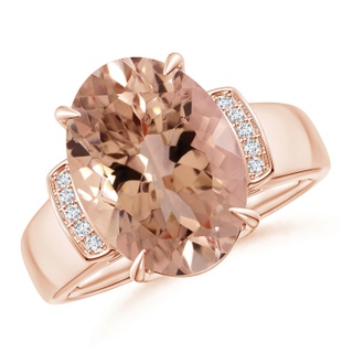 14.03x10.03x7.32mm AAAA GIA Certified Oval Morganite Ring with Diamond Accents in 18K Rose Gold