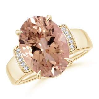 14.03x10.03x7.32mm AAAA GIA Certified Oval Morganite Ring with Diamond Accents in 18K Yellow Gold