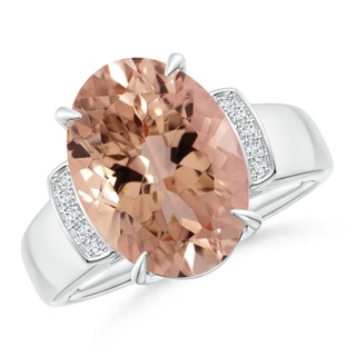 14.03x10.03x7.32mm AAAA GIA Certified Oval Morganite Ring with Diamond Accents in 9K White Gold