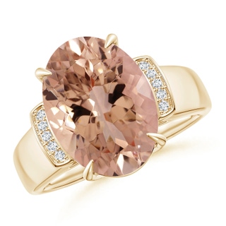 14.03x10.03x7.32mm AAAA GIA Certified Oval Morganite Ring with Diamond Accents in 9K Yellow Gold